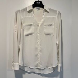 Express White Button-Down Pocket Blouse